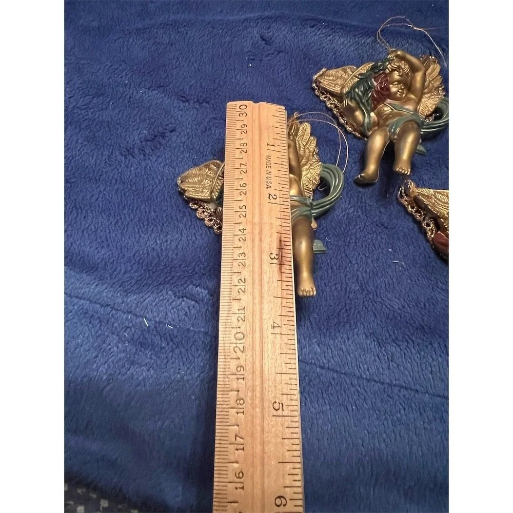 Bombay Co. Gold‎ Cherub Angel Christmas Ornaments Set of 3 Vintage 90s